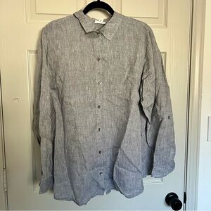 J. Jill Light Gray Linen Button-Down Shirt